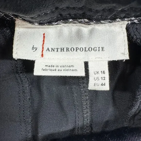 Anthropologie Pants Womens 12 Black Satin Wide Leg Cargo Edgy Contemporary Party - Picture 4 of 12